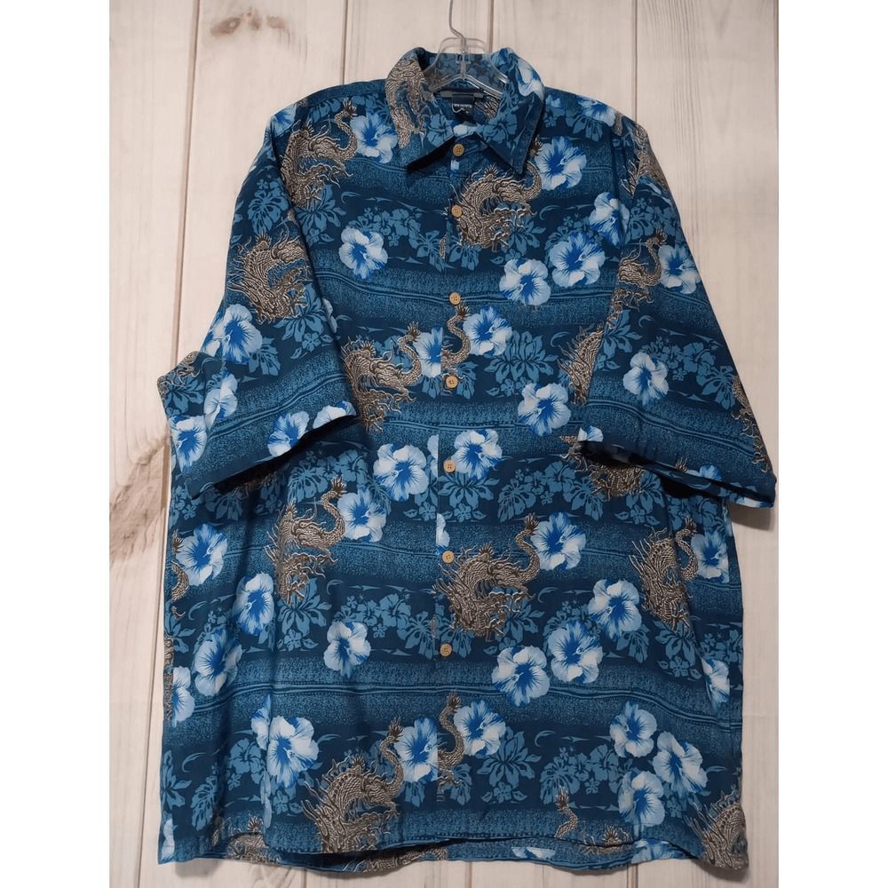 Extreme Gear Shirt Men's‎ Extra Large Button Front Chinese Print Vintage Blue